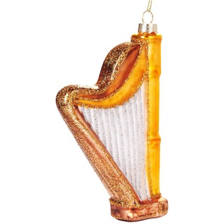 BRUBAKER Christbaumschmuck Mundgeblasene Weihnachtskugel Goldene Harfe, Instrument Weihnachtsschmuck aus Glas, handbemalt - Lustige Weihnachtskugel Musik 14 cm goldfarben