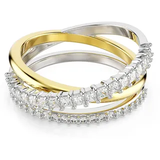 Swarovski Hyperbola Ring, Wickelring im Metallmix in Gold und Silber mit Strahlenden Zirkonia in Rund- und Square-Schliffen in Krallenfassung, Größe: 55