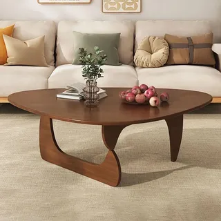 Baodiale Dreieckiger Couchtisch aus Gummiholz, Mid-Century Modern, Walnuss, für Wohnzimmer, klein, oval, braun, abstrakt, rustikal, Ende, Büro, Außenterrasse