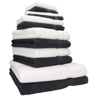 Betz 12-TLG. Handtuch Set Premium 100% Baumwolle 2 Duschtücher 4 Handtücher 2 Gästetücher 2 Seiftücher 2 Waschhandschuhe Farbe weiß/Graphit grau