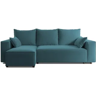 4ALL HOME Ecksofa mit Schlaffunktion Tobi 246x145 cm - Couch - Sofa mit Bettkasten - Eckcouch - L-Form - Schlaffsofa - Schlafsofa mit Bettkasten - Universal (Velo 631 Ocean)