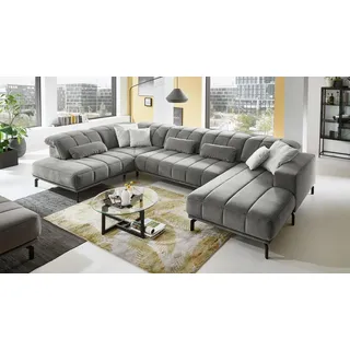 Wohnlandschaft Ecksofa Eckcouch U-Sofa Elias Stoff grau mit Kopfteilverstellung