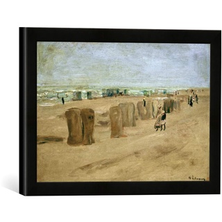 Gerahmtes Bild von Max Liebermann Strandbild in Noordwijk, Kunstdruck im hochwertigen handgefertigten Bilder-Rahmen, 40x30 cm, Schwarz matt
