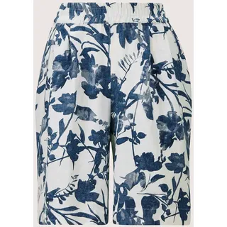 Bermudas MADELEINE "Bermuda Leinen-Bermuda mit Unikat-Print", Damen, Gr. 46, N + K Gr, weiß (weiß, rauchblau), Obermaterial: 100% Leinen LI., Modern, normal, Hosen Bermudas