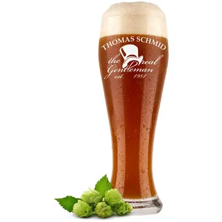 Bierglas mit Gravur Weizenbierglas 0,5l - Geschenke für Männer - personalisierte Weizenglas - Geschenkidee Vatertagsgeschenk für Männer - Das Geschenk zum Vatertag - Motiv Real Gentleman