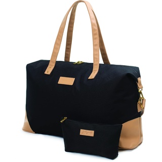 Jadyn Luna Damen Weekender Bag und Reisetasche, groß, 37 Liter Fassungsvermögen, Schwarz, Softside Duffle Bag mit veganen Lederakzenten