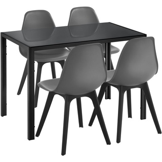 [en.casa] Essgruppe für 4 Personen Esstisch Schwarz + 4 Stühle Grau Küchentisch Esszimmertisch mit Esszimmerstuhl