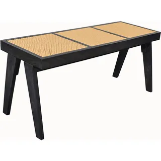 FineBuy Sitzbank Rattan Akazie Schwarz 120 x 40 x 48 cm