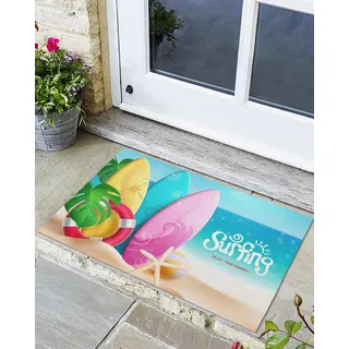 Matte 40X60Cm Sommer Aquarell Sommer Strand Seestern Surfbrett Sauberlaufmatte Super Absorbierende Eingangsmatte Lustige Fußmatte Für Außen Küche Innen