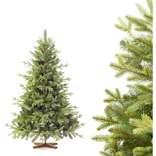 Fairytrees Künstlicher Weihnachtsbaum FT32, Bayerische Tanne Premium, BAYERISCHE Tanne Premium, Made in EU, Christbaum Holzständer grün 150 cm