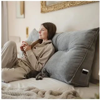 Björn&Schiller Rückenkissen Lesekissen für Bett und Sofa Keilkissen mit waschbarem Bezug, Ideal zum Anlehnen im Bett, grau, 120 cm lang grau 20 cm x 120 cm x 50 cm