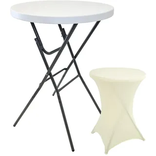 Trutzholm Stehtisch klappbar Ø 80 cm Höhe 110 cm Weiß mit Husse in Beige