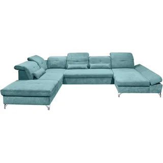 Mid.you Wohnlandschaft, Türkis, Metall, 8-Sitzer, U-Form, 350x245 cm, Made in EU, seitenverkehrt erhältlich, Schlafen auf Sitzhöhe, Armteil rechts, Rücken echt, Wohnzimmer, Sofas & Couches, Wohnlandschaften, Wohnlandschaften in U-Form
