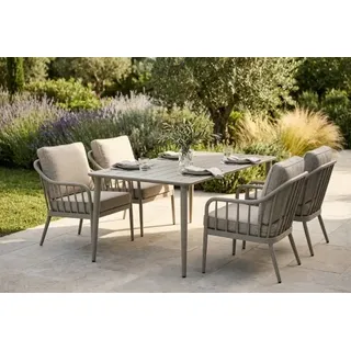 Brafab Coleville-Nimes Gartenmöbel-Set khaki, 4 Sessel und 1 Tisch 140x78cm