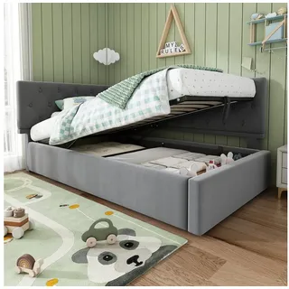 STILVORA Polsterbett 90x200 schlafsofa mit bettkasten,Tagesbett ohne Matratze&Lattenrost (Kinderbett, Jugendbett, Struraumbett, 1-tlg., 90x200cm, ohne Matratze), mit Lattenrost aus Holz grau