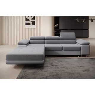 Goldstoff Ecksofa "ALVARO" mit Schlaffunktion und Bettkasten L-Form Couch, Stylisches Wohnlandschaft Sofa in L-Form mit Komfortfunktion 1 Teile, Moderne Eckcouch L-Form mit Relaxfunktion und Schlaffunktion grau