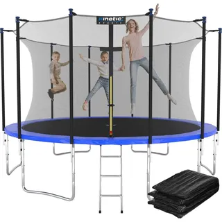 Kinetic Sports Salto Plus 430 cm  inkl. Sicherheitsnetz, Regenplane und Leiter Blau