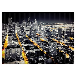 Schaum-Badematte Großstadt bei Nacht - Seattle in schwarz weiß gelb Wallario, Höhe 5.5 mm, rutschhemmend, geeignet für Fußbodenheizungen, Polymer-Schaum, rechteckig schwarz rechteckig - 50 cm x 70 cm x 5.5 mm
