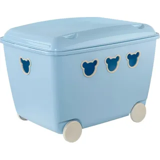 Bear Box Spielzeugkiste mit Deckel und Rollen Aufbewahrungsbox Bär 55L Blau - Hellblau