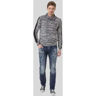 Schalkragenpullover CIPO & BAXX "Pullover", Herren, Gr. XL, schwarz (schwarz, grau), 50% Baumwolle;50% Polyacryl, meliert, casual, regular fit, Langarm, Pullover, mit Schalkragen