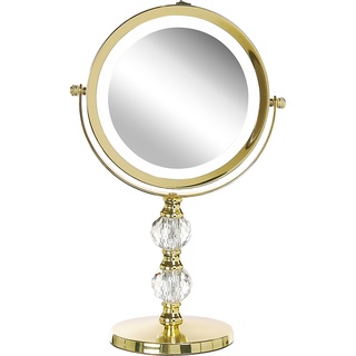 Beliani, Kosmetikspiegel, Kosmetikspiegel gold mit LED-Beleuchtung ø 18 cm CLAIRA