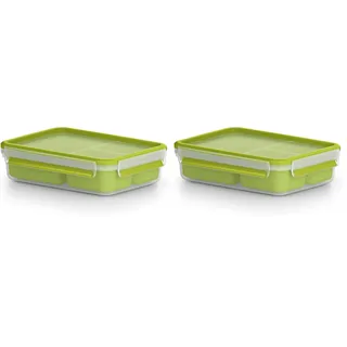 Emsa Clip & Go 518100 Lunch- und Snackbox | Mit 3 praktischen Einsätzen und Deckel | Volumen: 1,2 Liter | Transparent/Grün | 1 Stück (2er Pack)