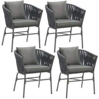 Tectake tectake® Stuhlset, Geflecht im Rope-Design, abnehmbare Polyesterbezüge, 60 x 61 x 77 cm