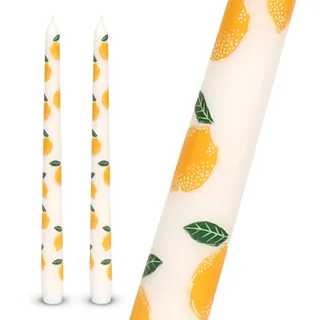 Talking Tables 2 x Spitzkerzen mit Zitronendesign aus Wachs, stilvolle Tischdekoration & Tischmittelpunkt, Sommerdeko, umweltfreundliche Verpackung, duftfrei, lange Brenndauer, 23 cm