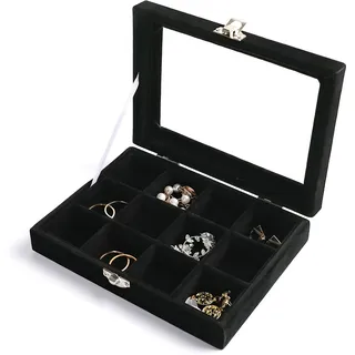Frebeauty Kleiner Ohrring Organizer mit 12 Fächern, Samt Schmuckkästchen | Schmucktablett Mit Deckel, Verstellbare Trennwände, Samtfutter, Ohrring Organizer, Schubladeneinsatz, Geschenk Für Frauen