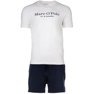 Marc O Polo Herren Schlafanzug - 2-tlg. Pyjama Set, kurz, Rundhalsausschnitt, Organic cotton Weiß/Dunkelblau M
