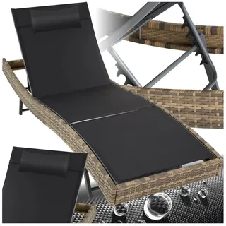 tectake Gartenliege Rattan Sonnenliege, abnehmbares Kopfkissen, 69 x 211 x 41 - 94 cm, Balkonliege Moana, 1 St., für Außen in Natur, widerstandsfähig und UV-beständig, luftdurchlässig, verstellbar beige