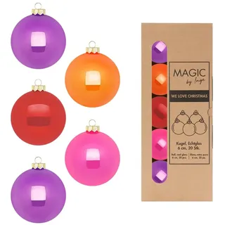Weihnachtskugeln Glas 6cm x 20 Stück in Kartonbox Christbaumkugeln Set bunt Mix Party Time