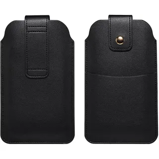 Handy Gürteltasche Herren Leder, Hüfttasche Klein Leder Schwarz, Kleine Handytasche mit Gürtelclip Smartphone Geldbörse Lederholster Handyhülle mit Gürtelschlaufe für Wandern Reisen Outdoor Sport