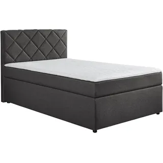 Boxxx Boxspringbett, Anthrazit, Kunststoff, H2, Höhe ca. 15 cm, 120x200 cm, Oeko-Tex® Standard 100, gepolstertes Kopfteil, Topper durchgehend, in verschiedenen Größen erhältlich, Matratze durchgehend, Kinder- & Jugendzimmer, Jugendmöbel, Jugendbetten, Jugend-Boxspringbetten