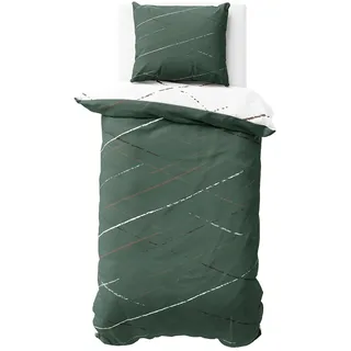 Visaggio Bettwäsche Set 155x200 cm Baumwolle Bettbezug Streifen Grün Wendebettwäsche Polycotton 4-Jahreszeiten