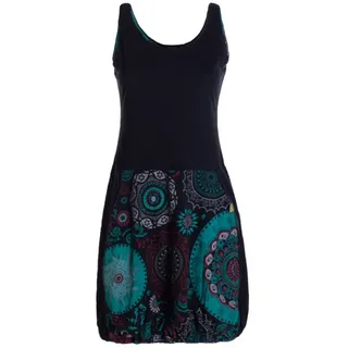 Vishes Ballonkleid Damen mittellanges Kleid Baumwolle geometrisches Muster Ballonkleid Alternative Bekleidung, Ethno, Hippie, Retro Style schwarz 36