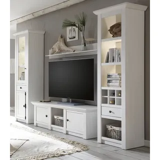furn.design Wohnwand weiß Landhaus, Schrankwand 4-teilig 293 x 207 cm