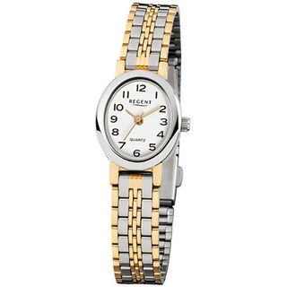 Regent Quarzuhr Regent Damen-Armbanduhr silber gold Analog, (Analoguhr), Damen Armbanduhr oval, klein (ca. 20x24mm), Edelstahl, ionenplattiert silberfarben