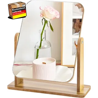 Kleiner Standspiegel Holz für Make-up und Hautpflege, 360° drehbar