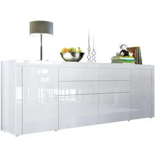 Vladon Sideboard La Paz V2 (Kommode, mit 2 Türen, 2 Schubkästen und 2 Klappen), Weiß Hochglanz/Weiß Hochglanz (200 x 72 x 35 cm) weiß