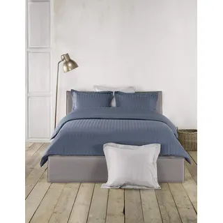 De Witte Lietaer Bettwäsche Zygo Indigo Bettbezug + 1 Kissenbezug mit Lenkrad gekämmte Baumwolle blau Marineblau 140 x 220 cm