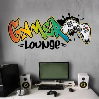 tjapalo® v172 Cooles Gamer Wandtattoo Gaming Zimmer Jungen wandtattoo gamer graffiti Lounge Wandsticker game controller, Größe: B140xH58cm