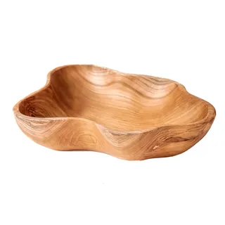 Windalf Natur Teakholz-Schale 25 cm Rustikale Holzschale Küchendeko Obstschale Geschenkkorb Salatschale Brotkorb Handarbeit Wurzelholz