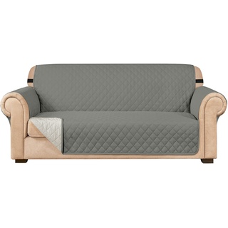subrtex Gesteppt Sofabezug Reversibel Sofaüberwürfe mit Gummiband schonbezug Sesselschoner Sesselhusse mit Armlehnen für Wohnzimmer Sofas(2 Sitzer,Hellgrau)