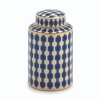 Cosy Home Ideas Tischvase Deckelvase Keramik geometrisch gemustert Ingwertopf (1 Stück, bestehend aus 1 Vase), ausgefallenes geometrisches Muster blau|weiß