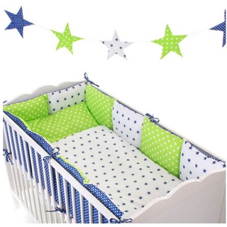 Babybettwäsche Baby Bett SET "Sweety LONG " 15037 für Babybett 70x140 - blau/grün, Babymajawelt, Baumwolle, 8 teilig, 5 tlg. Nestchen, Leucht-Farben, Made in EU blau|bunt|grün|weiß