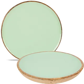 alles-meine.de GmbH großer - XXL - Kunststoff & Holz - Teller/Speiseteller/Platzteller/Servierteller - Ø 38 cm - grün/türkis blau - BPA frei - rund flach - Frühstückstell..