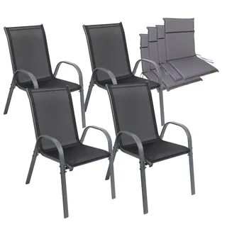Albatros Kuba Gartenstuhl 4er Set  grau  mit Sitzauflage  stapelbar