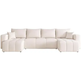 idohome U-Form Wohnlandschaft mit Schlaffunktion und Bettkasten 3-Sitzer Weiß