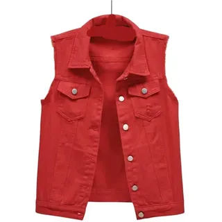 MTKSFDC Jeansweste Herren Denim Weste for Frauen Jacke Frühling Streetwear Frauen Kleidung Herbst Mäntel Mode Kleidung Casual Vintage Elegante Ärmellose(Red,XXL)